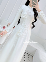 LINA White Traditional ao dai with 3D Flowers and crystals