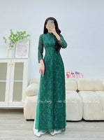 ARIA Green Lace and silk áo dài with pearls