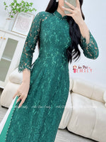 ARIA Green Lace and silk áo dài with pearls