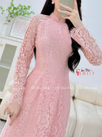 RILEY Blush Pink Lace and silk áo dài with pearls