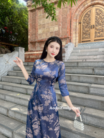 GISELLE Dark Blue Ao dài gấm with crystals