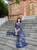 GISELLE Dark Blue Ao dài gấm with crystals