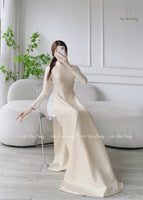AUTUMN Plain champagne/cream ao dai with pearls