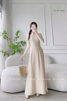 AUTUMN Plain champagne/cream ao dai with pearls