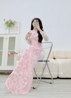 CORA Pink Mini flowers ao dai
