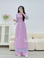 ISABELLA Purple double layers modern ao dai with embroidery flowers