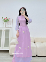 ISABELLA Purple double layers modern ao dai with embroidery flowers