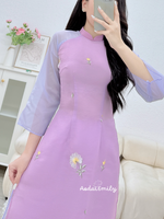 ISABELLA Purple double layers modern ao dai with embroidery flowers