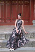 LOTTIE Black/pink Sleeveless Ao dai Taffeta Sakura patterns