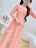 VALENTINA Pre made embroidery ao dai with hand beading crystals collar