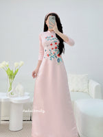 DALEYZA Pink Spring Flowers Ao Dai