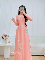 VALENTINA Pre made embroidery ao dai with hand beading crystals collar
