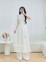 BERKLEY White/Cream ribbons embroidery Pre made ao dai