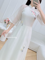 BERKLEY White/Cream ribbons embroidery Pre made ao dai