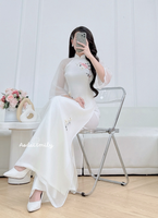 BERKLEY White/Cream ribbons embroidery Pre made ao dai