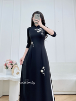 PEPPER Black ribbons embroidery Pre made ao dai