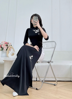 PEPPER Black ribbons embroidery Pre made ao dai