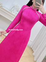 MILEY Hot pink hand beading designed collar ao dai