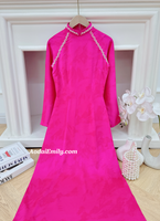 MILEY Hot pink hand beading designed collar ao dai