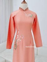 VALENTINA Pre made embroidery ao dai with hand beading crystals collar