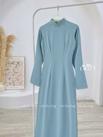 IRIS Plain dusty blue ao dai with pearls