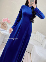 ALIZA Dark Blue Velvet Ao dài