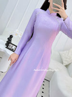 RYLIE Purple ao dai with simple crystals rhinestones