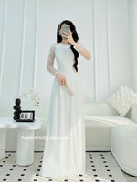 TAYLOR White Ao dai handed beading crystals, lace, 3D flowers