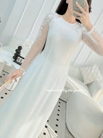 TAYLOR White Ao dai handed beading crystals, lace, 3D flowers