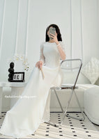 TAYLOR White Ao dai handed beading crystals, lace, 3D flowers