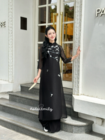 SAYLOR Black modern ao dai with embroidery flowers