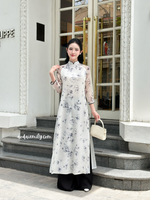 LAUREN Black/white printed flowers patterns modern ao dai set