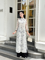 LAUREN Black/white printed flowers patterns modern ao dai set