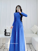 FRANKIE Sapphire Blue ao dai with simple crystals rhinestones