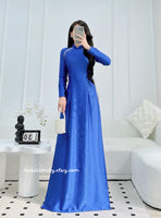 FRANKIE Sapphire Blue ao dai with simple crystals rhinestones
