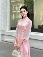 LONDON Pink modern ao dai with embroidery flowers