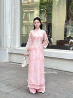LONDON Pink modern ao dai with embroidery flowers