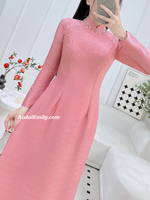 EVERLEE Ao dai with crystals collar|