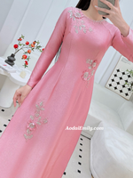 OPAL Pink Hand beading 3D flowers with crystals