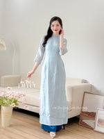SABRINA Baby Blue modern ao dai set with embroidery flowers
