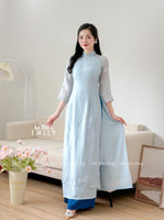 SABRINA Baby Blue modern ao dai set with embroidery flowers