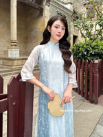 AMELIA Pastel Blue modern ao dai with flowers patterns