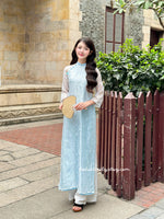 AMELIA Pastel Blue modern ao dai with flowers patterns