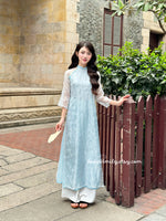 AMELIA Pastel Blue modern ao dai with flowers patterns