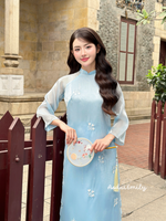 EMILY Blue modern ao dai with embroidery flowers