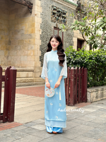 EMILY Blue modern ao dai with embroidery flowers