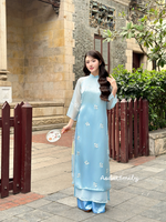 EMILY Blue modern ao dai with embroidery flowers