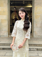 ELIZABETH Cream Lace and silk Modern áo dài