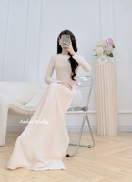 POPPY Beige/Nude ao dai with designed crystals