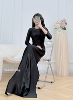 RACHEL Black ao dai with simple crystals rhinestones